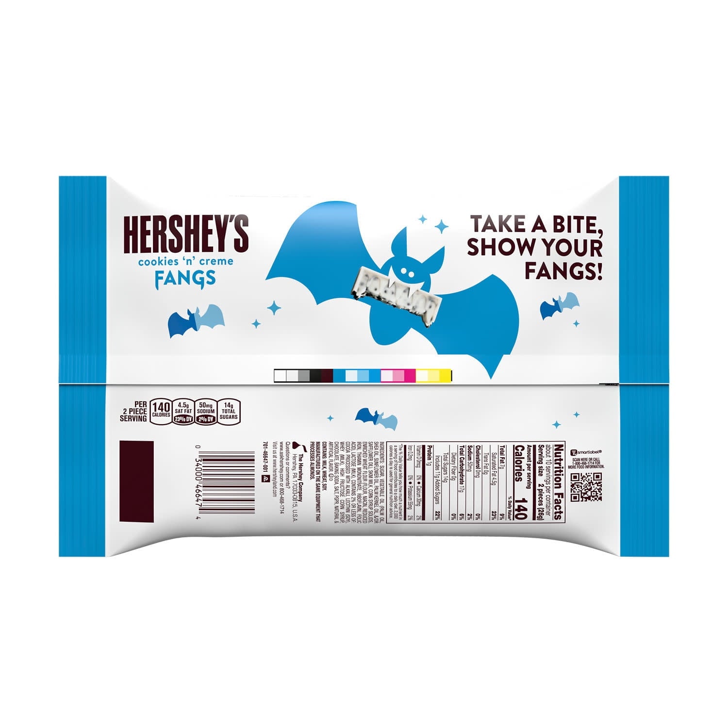 Hershey's Cookies 'n' Creme Fangs Snack Size, Halloween Candy Bag, 9.4 oz
