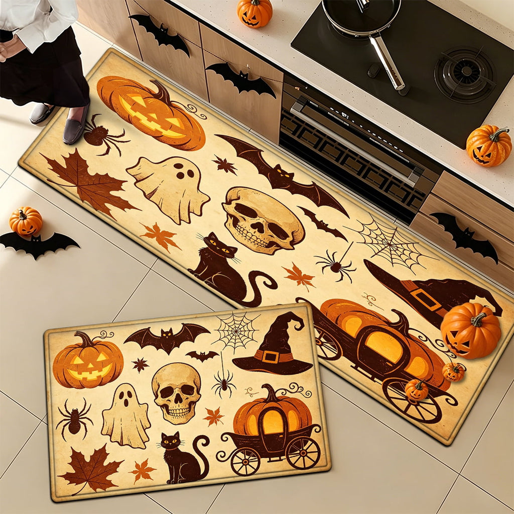 YIMEIS Halloween Neon Pumpkin Lanterns 3Pcs Flannel Mat & Kitchen Rugs Set,Soft Non-slip,16''×24'' 20''×30'' 17''×47'' Inches,for Entryway Bathroom
