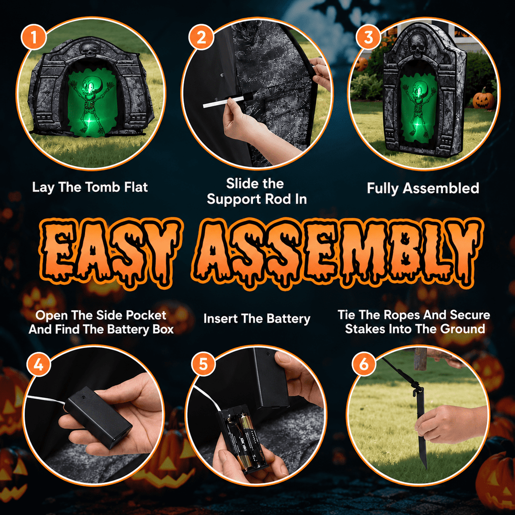 Wondiair 41" Halloween Skull Tombstone with Glowing LED Eyes, Foldable Outdoor Graveyard Decoration for Yard, Lawn, Cemetery & Haunted House