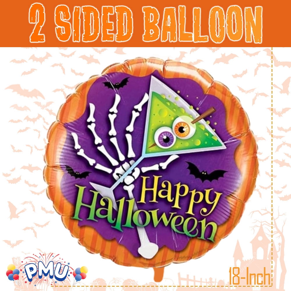 PMU Halloween Party Decoration "Happy Halloween" Jack Faces Aglow 18 Inch Mylar-Foil Balloon (1pkg) Pkg/1