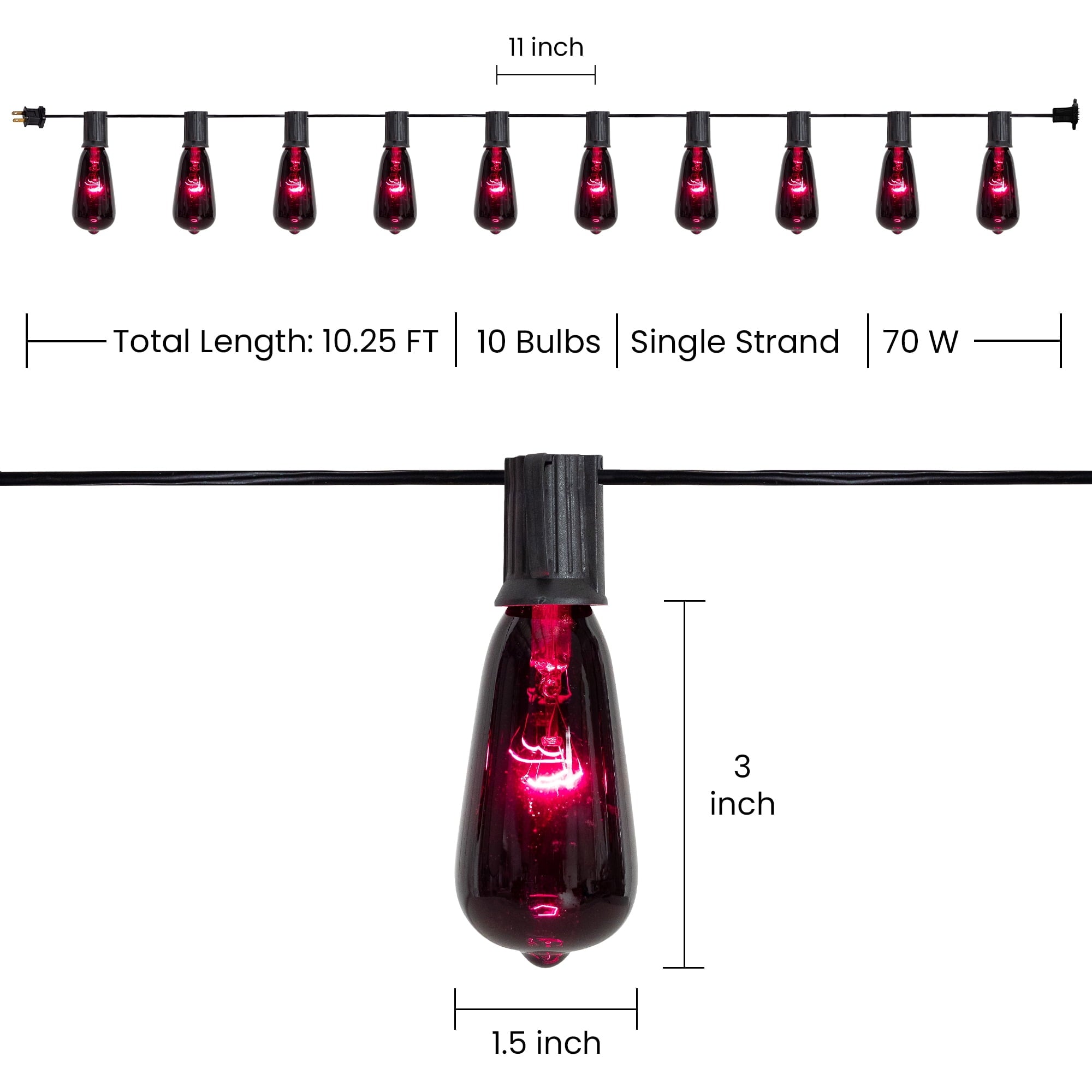 Northlight Edison Style Halloween Lights - Purple - 9' Black Wire - 10ct