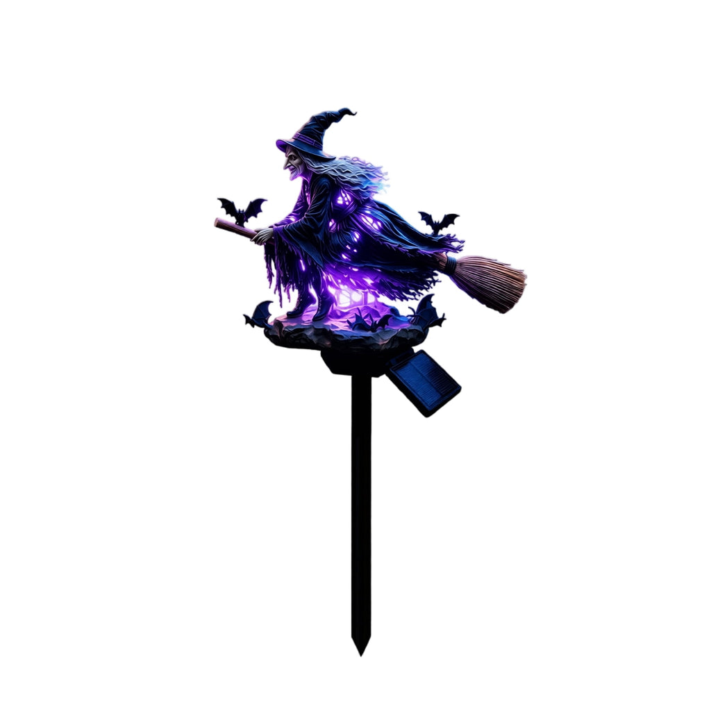 Halloween Witch Cauldron Garden Light, 3D Witch Cauldron LED Projector Outdoor Decor, Solar Powered Garden Stake Light with Halloween Shadow Projection Effect