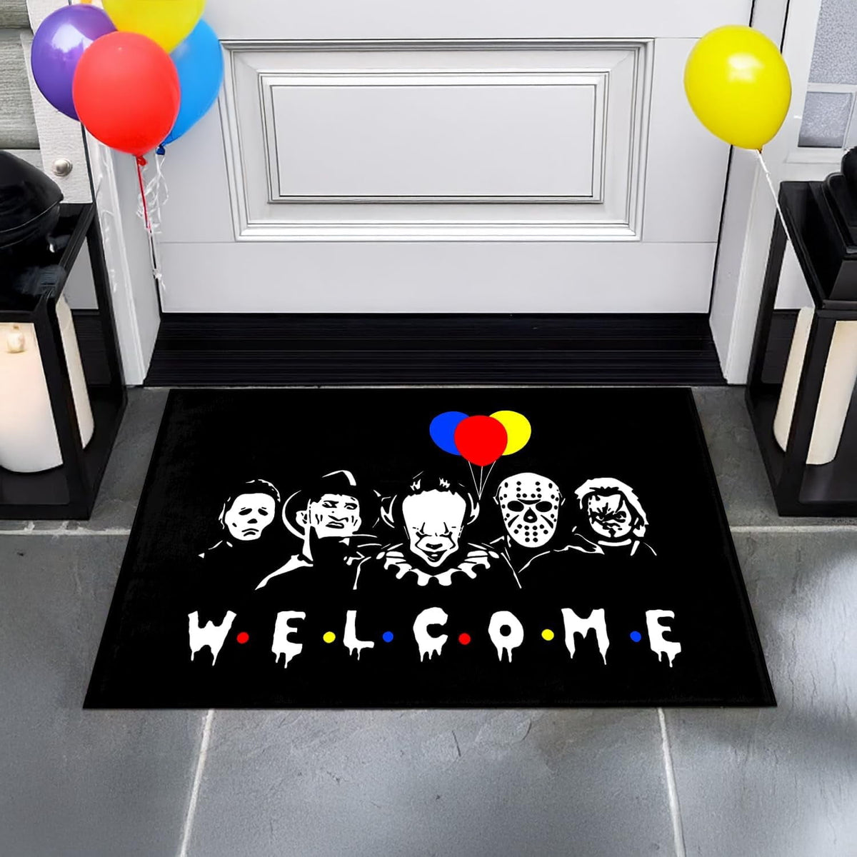 Halloween Door Mat Welcome Mats 17 X 29 Inch Horror Movie Doormat Decorative Entrance Mat Non-Slip Rubber Backed Floor mat, Washable, Seasonal Welcome mat, Indoor/Outdoor entryway Decoration