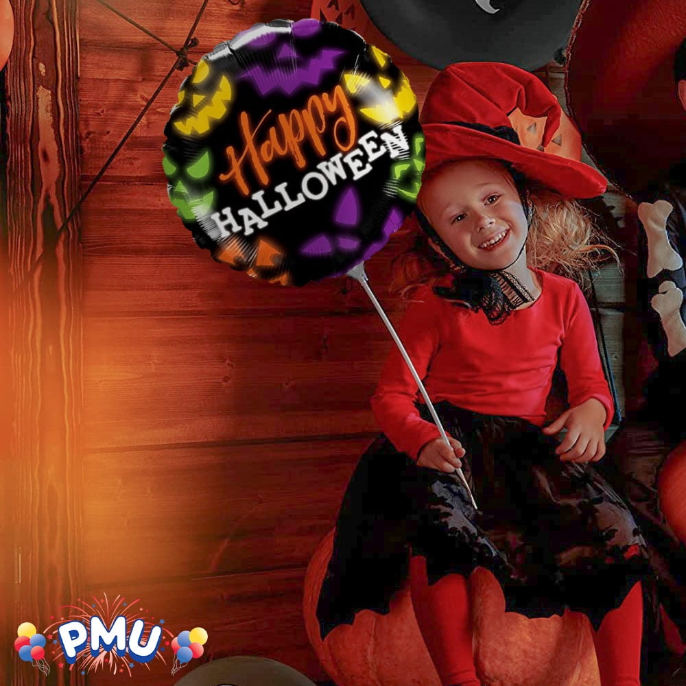 PMU Halloween Party Decoration "Happy Halloween" Jack Faces Aglow 18 Inch Mylar-Foil Balloon (1pkg) Pkg/1