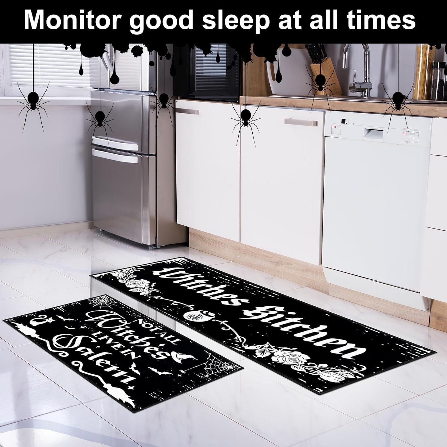 2 Pack Halloween Kitchen Mats Witches Rugs Gothic Kitchen Decor Farmhouse Halloween Doormat Outdoor Vintage Non-Slip Floor Mats Retro Halloween Rugs Decor for Home Kitchen Party (Gothic)