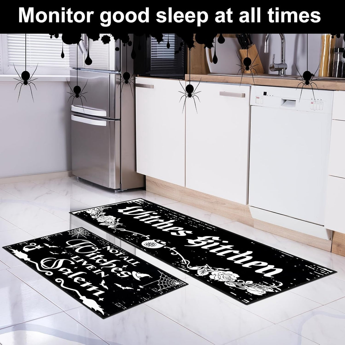 2 Pack Halloween Kitchen Mats Witches Rugs Gothic Kitchen Decor Farmhouse Halloween Doormat Outdoor Vintage Non-Slip Floor Mats Retro Halloween Rugs Decor for Home Kitchen Party (Gothic)