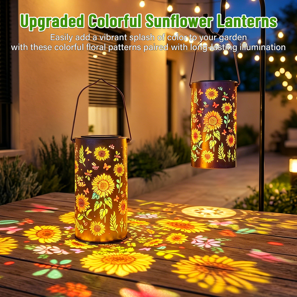 Colorful Solar Lanterns IP65 Outdoor Waterproof, Mother's Day Gifts for Women Mom Grandma - LED Colorful Sunflower Solar Lights Metal Hanging Lantern for Patio Yard Porch