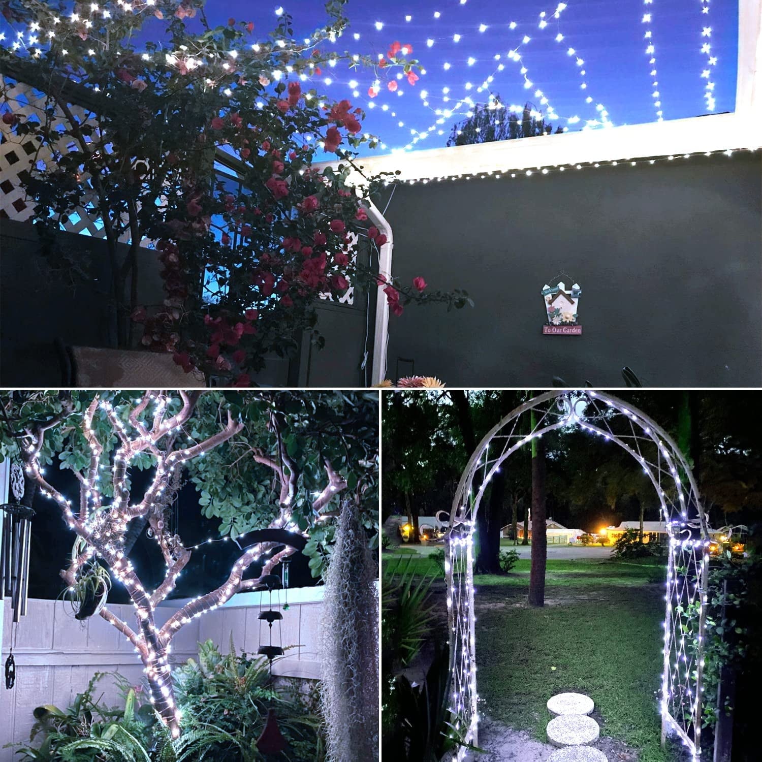2 Pack Solar Fairy Lights Outdoor 33ft 100 LED Solar Powered Copper Wire Lights 8 Modes Waterproof for Garden Tree Patio Wedding Party Decor,Cool White