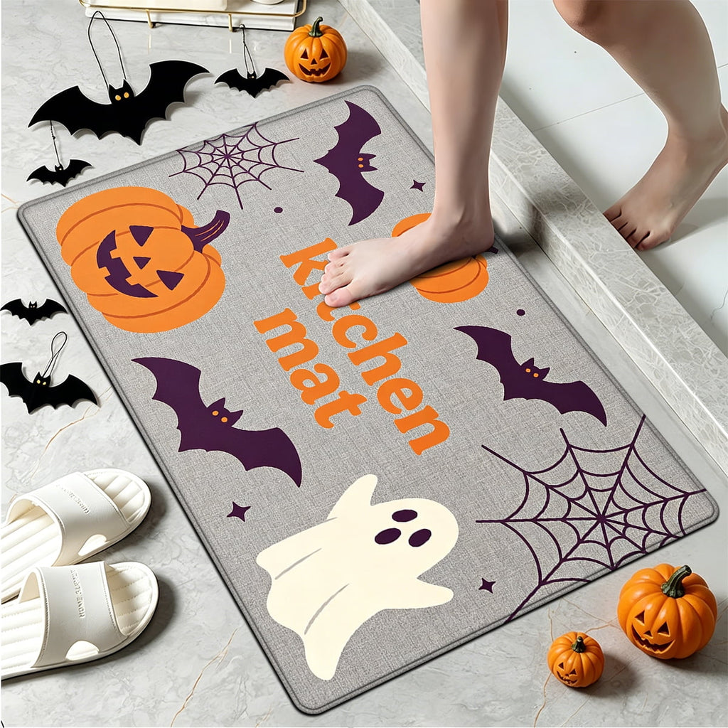 YIMEIS Halloween Pumpkin Lanterns 3Pcs Flannel Mat and Kitchen Rugs Set,Soft Non-slip,Perfect for Home Bathroom