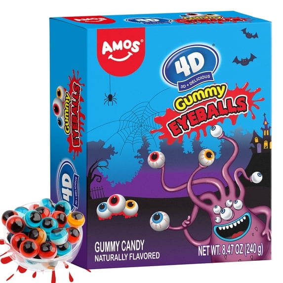 AMOS Cotton Candy Halloween Pizza, Eyeballs Candy for Party, Gluten-Free, 6 Count, 6.35 oz