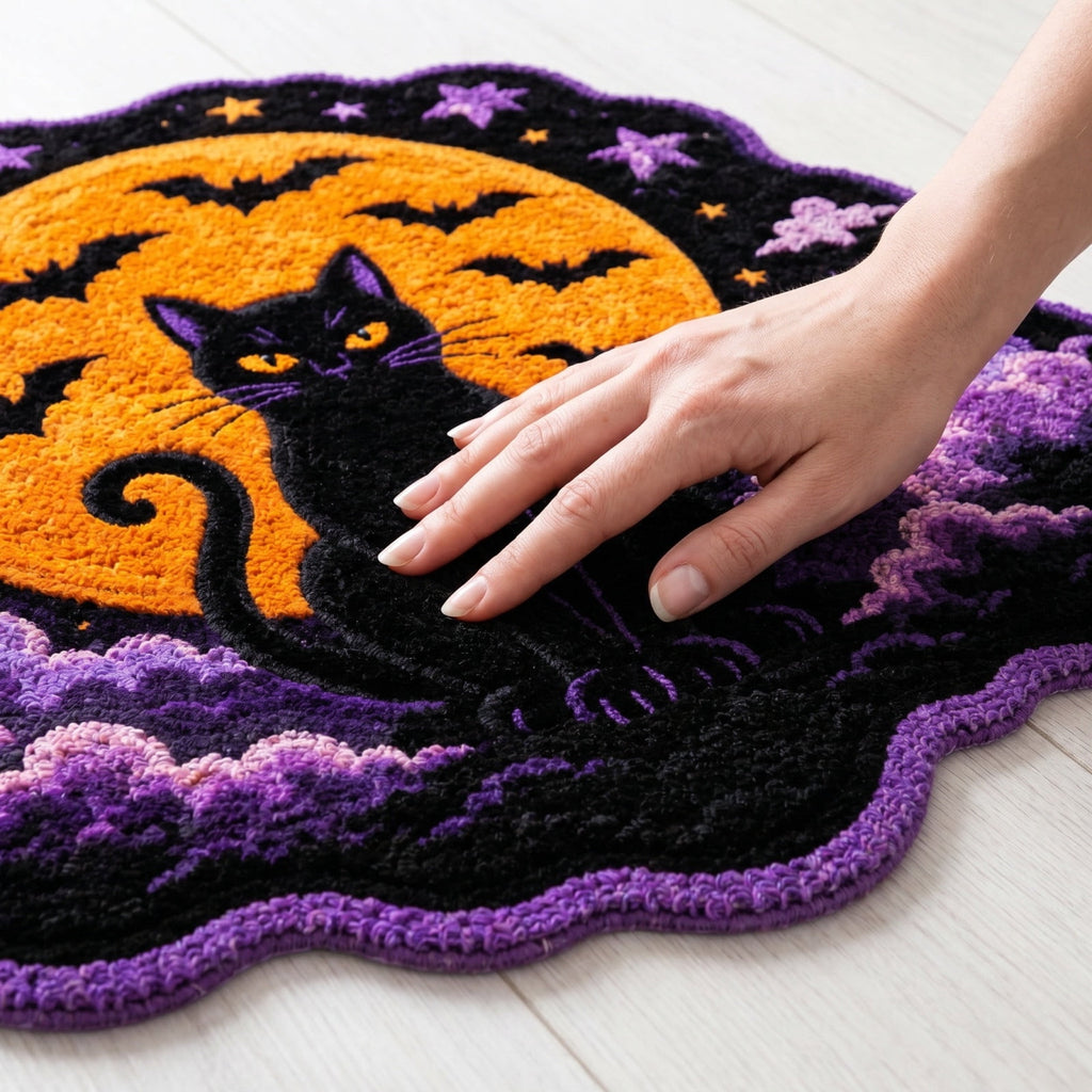 Halloween Round Rug Optical Ghost Pumpkin Mat 15.75in Diameter Polyester Skidproof & Soft for Entryway Bedroom Party by MPOISVA