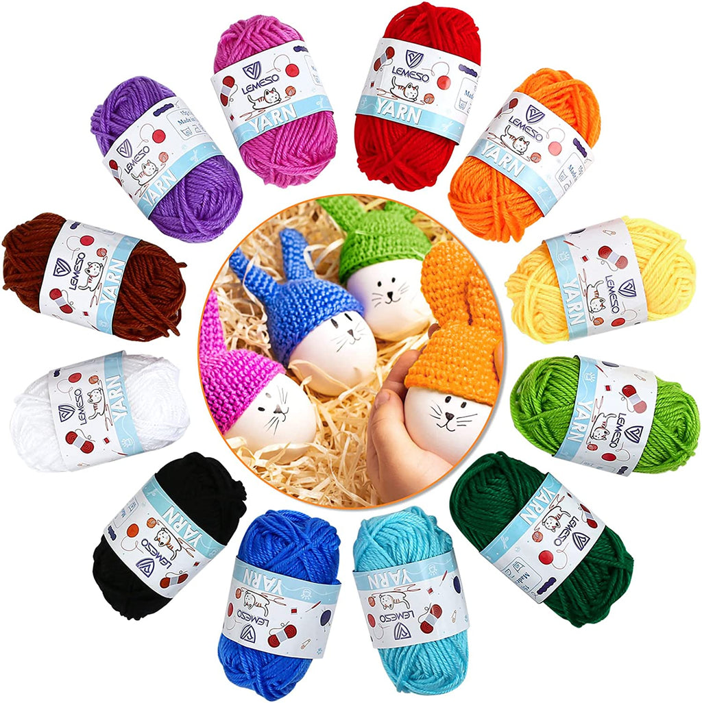 Moncolis 12 Skeins Mini Yarn for Knitting Crochet Craft - 100% Acrylic,0.53oz/15g,28 Yards/Roll