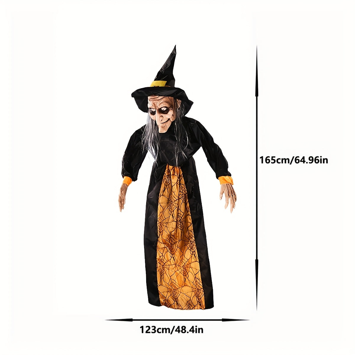 Halloween animated witch with sound and light effects (AAA batteries not included), perfect for haunted house decoration, voice-activated witch party horror hangings, Halloween escape props