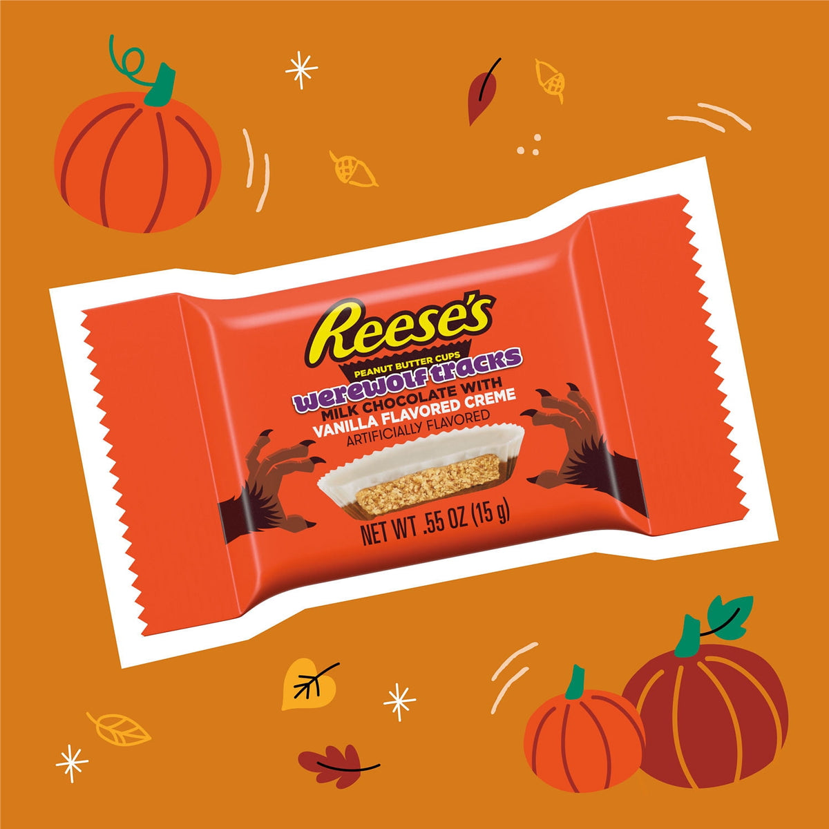 REESE'S Milk Chocolate and Vanilla Flavored Creme Snack Size Peanut Butter Cups, Halloween Candy Bag, 9.35 oz