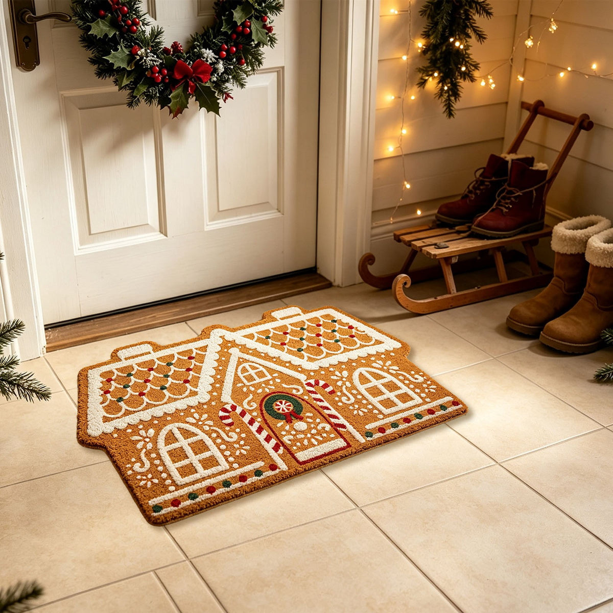 Front Door Mat Indoor Outdoor Entrance Rug, Semicircular Entrance Mat, Half Round Waterproo Non-Slip Durable Rubber Doormat for Garage, Patio, 29.5 inch