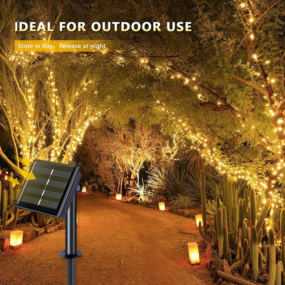 2 Pack Solar Fairy Lights Outdoor 33ft 100 LED Solar Powered Copper Wire Lights 8 Modes Waterproof for Garden Tree Patio Wedding Party Decor,Cool White