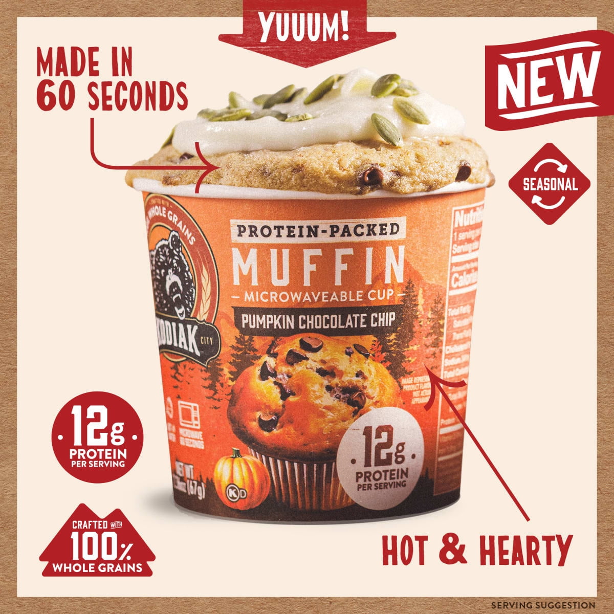 Kodiak Minute Muffin, Pumpkin Chocolate Chip, 2.36 Oz