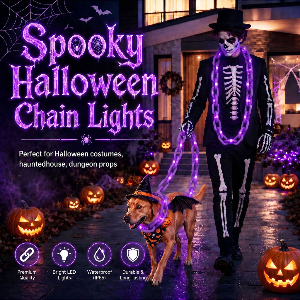 DAYBETTER 10FT Halloween Chain Lights, 8 Modes, Purple Lighted Props Chains, Waterproof for Outdoor Party, Creepy Cosplay, Spooky Ornaments