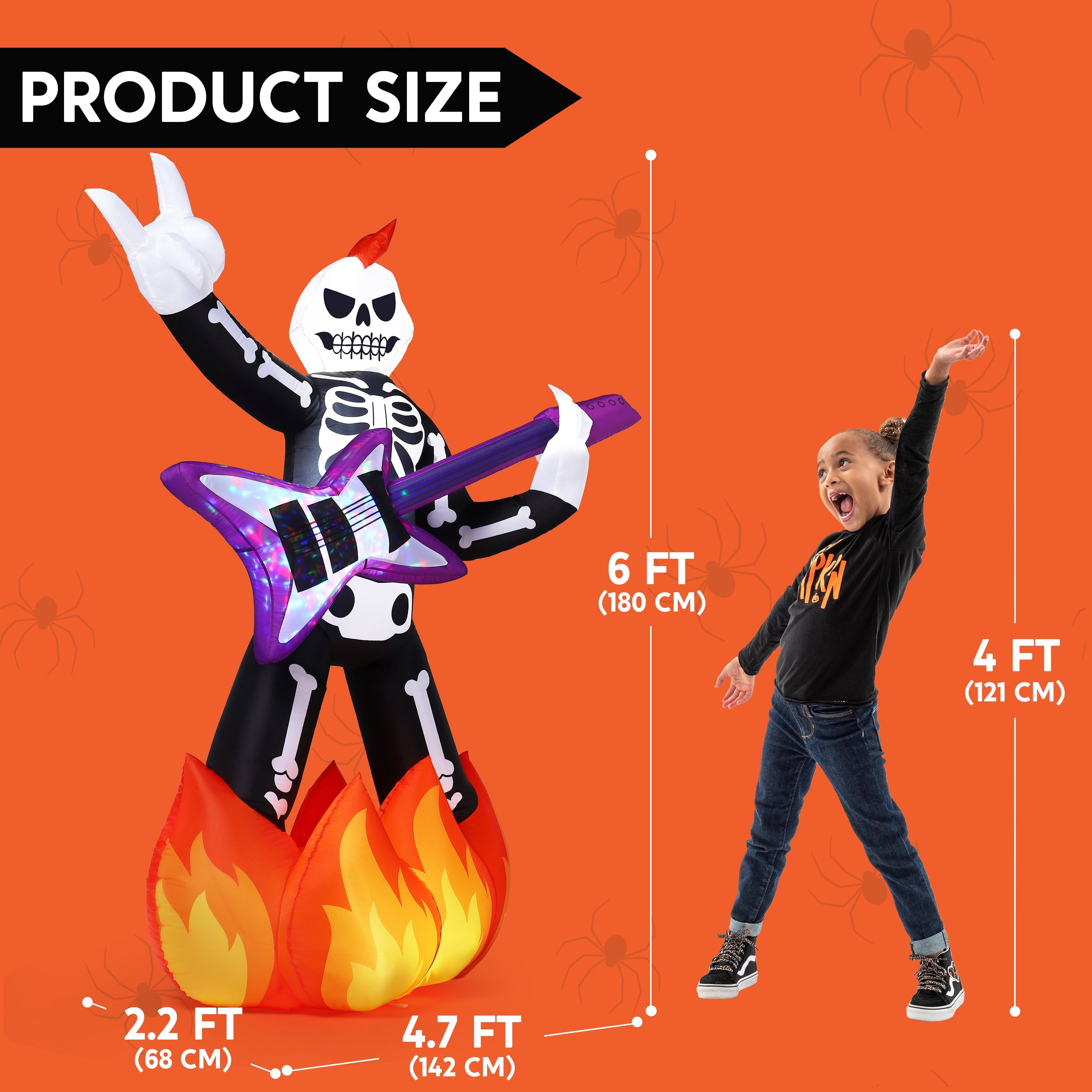 Joyfy 8 FT Halloween Inflatable Skeleton Dinosaur with Build-in LEDs Pumpkin Decorations,Halloween Outdoor Decorations Blow up Yard Decorations