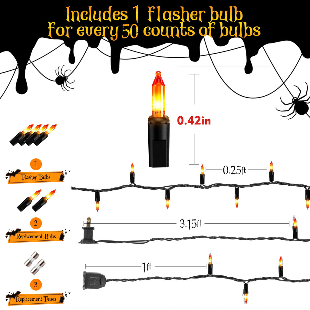 DAYBETTER Halloween String Lights, 32.8ft 100ct Incandescent Mini Lights, with 100 Count Orange Waterproof Bulbs, for Party, Yard, Christmas Tree, Halloween Decorations