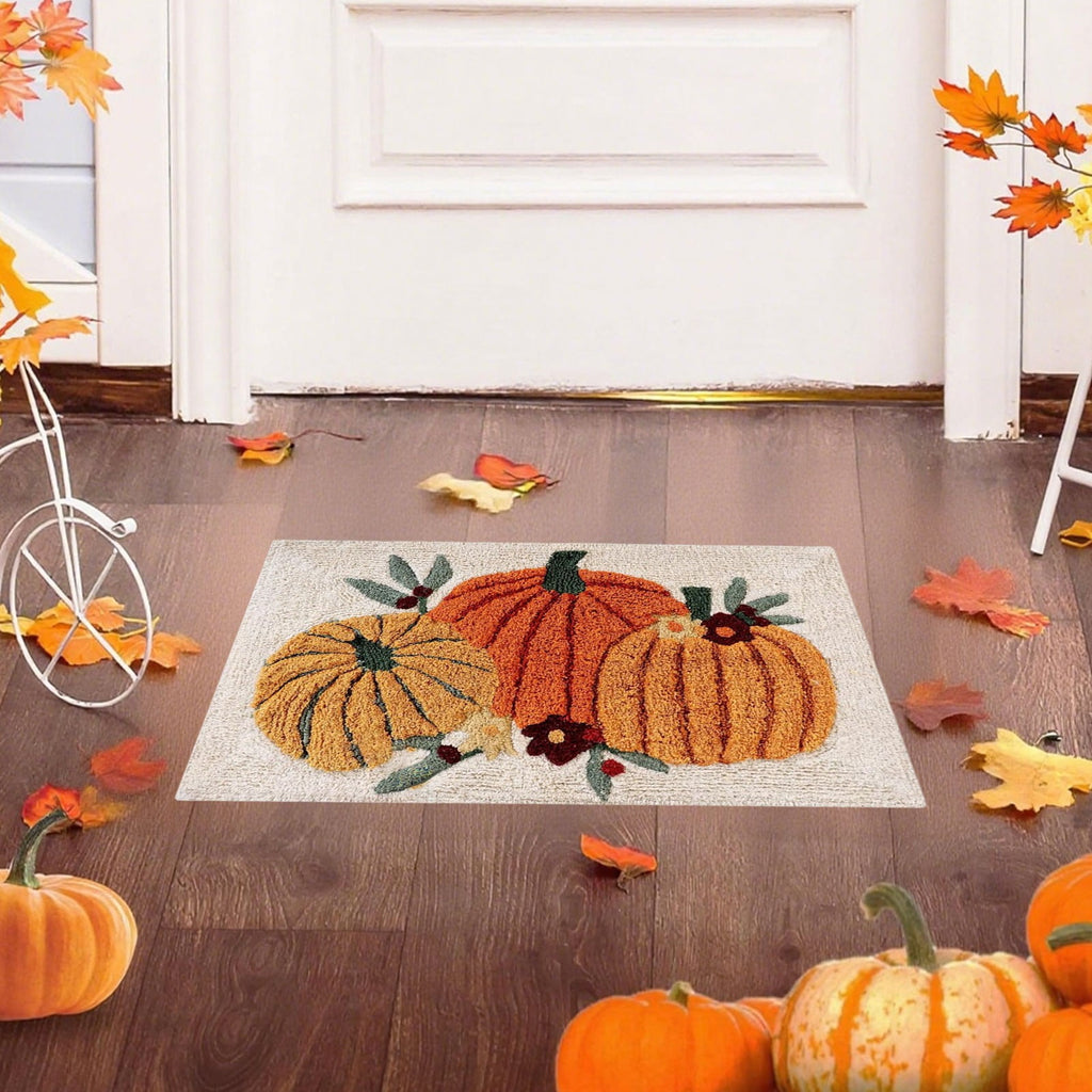 Fall Bathroom Rug Cute Pumpkin Shape Bath Mat Autumn Orange Non Slip Shower Rugs Foot Mat Front Door Mat Carpet Floor Rug for Kitchen Bedroom Living Room Family Decor