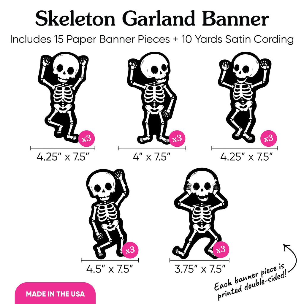 Big Dot of Happiness Skeletons Garland Banner, Halloween Party Decorations Backdrop, 30 Feet of Cord, 15 Paper Dancing Skeleton Bones