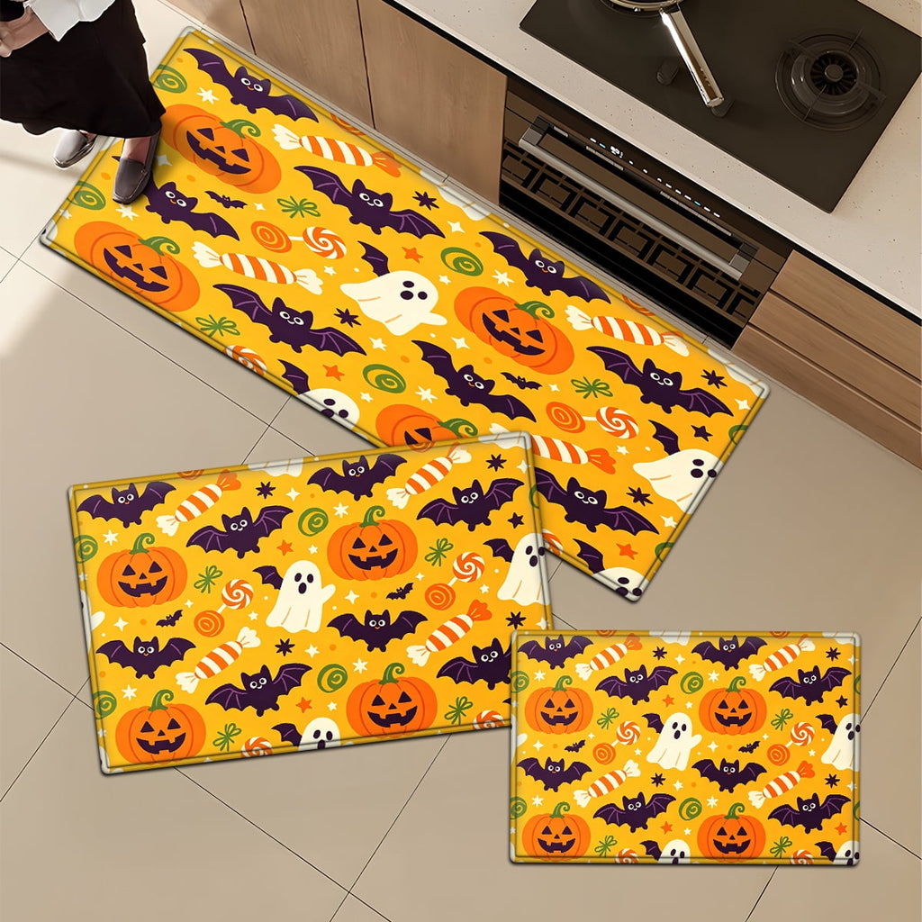 CCTFS Halloween Pumpkin Bat Candy 1Pc Flannel Mat and Kitchen Rugs,Soft Non-slip,Perfect for Home Bathroom