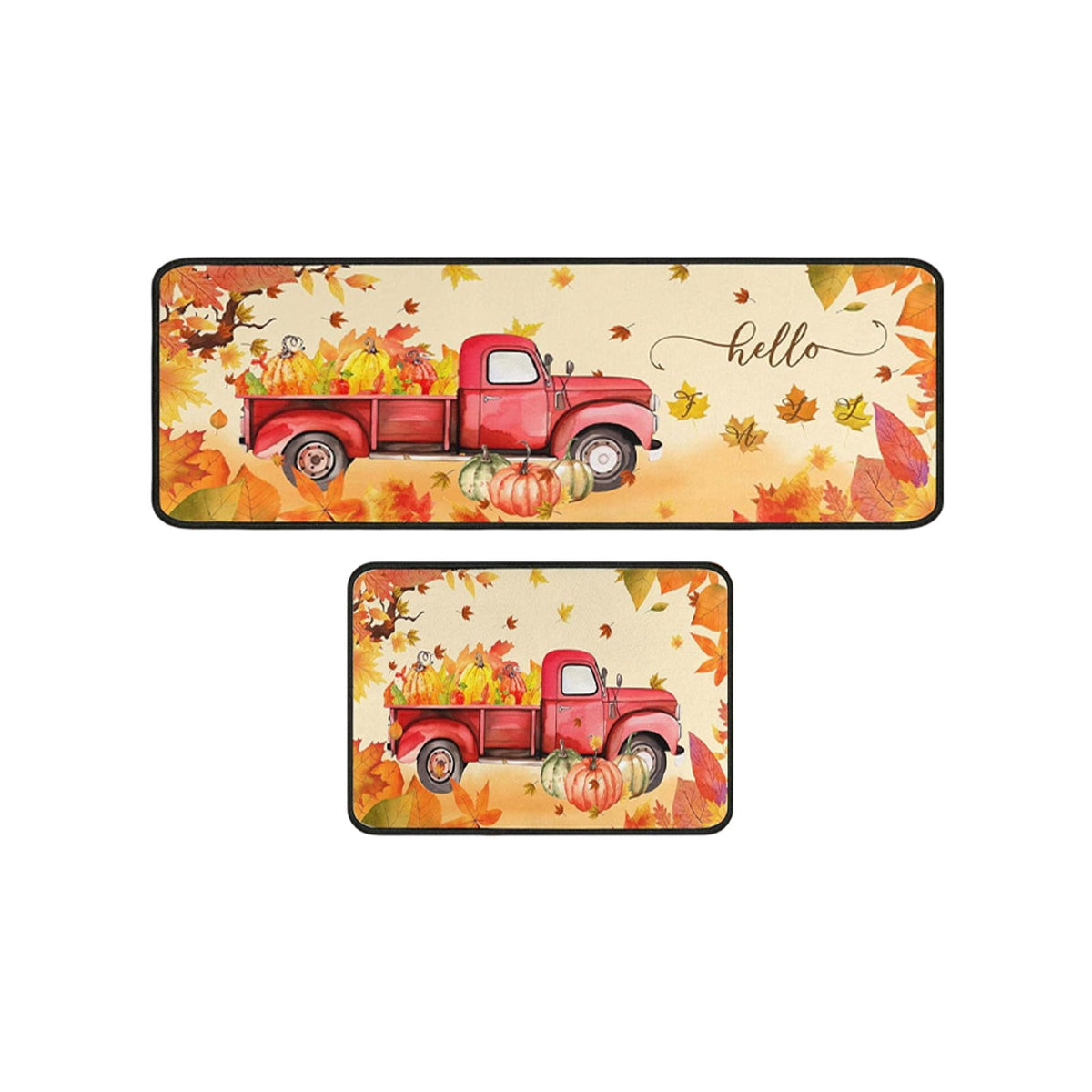 RBCKVXZ 2 Pieces Fall Kitchen Rugs Halloween Thanksgiving Pumpkin Sunflower Orange Maple Leaf Mat Floor Rug for Holiday Autumn Home Decor, 17 x 29 Inches, 17 x 47 Inches