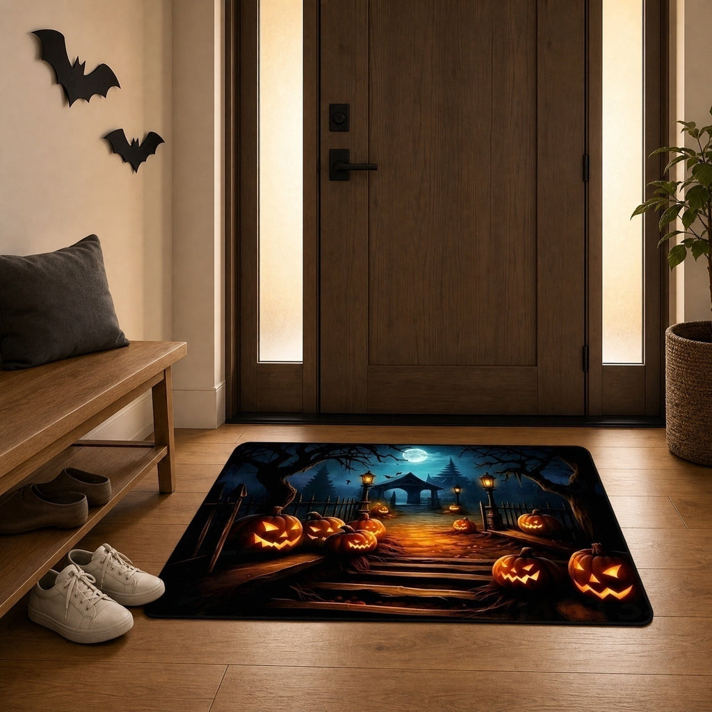 OutmaxHome Halloween Theme Cute Ghost Print Doormat, 15.8x23.6 Inch Non-Slip Absorbent Mat, Easy to Clean, for Front Door, Porch, Farmhouse