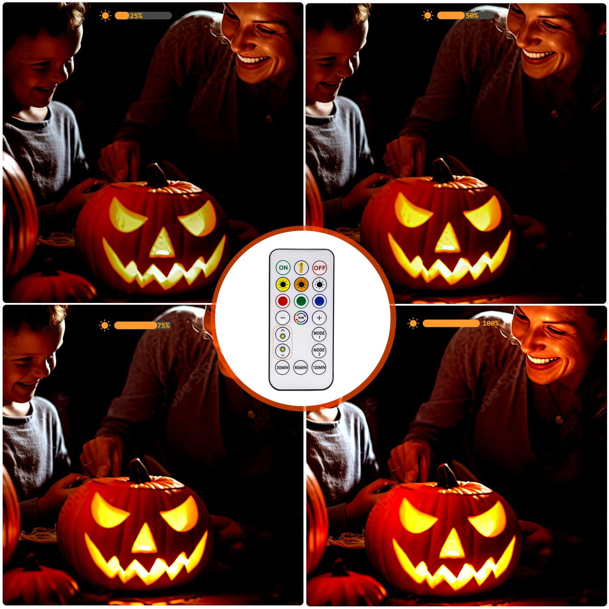 Halloween LED Pumpkin Lights - Remote & Timer 2-Pack, Battery-Operated Orange Jack-O-Lanterns for Spooky Decor, Flameless Candles for Halloween Decorations