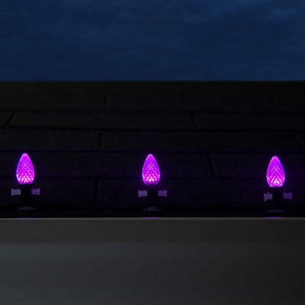 50 OptiCore LED Purple and Orange C7 String Lights with Shatterproof Bulbs for Halloween Displays Party Decoration, 50ft, Indoor Outdoor Black Wire
