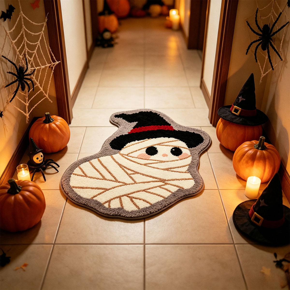 Halloween Doormat Ghost Bath Mat 23.6x15.7in Secure-Grip Absorbent Soft Faux Fur Rug for Bathroom Bedroom Living Room Decor by OVFUIZ
