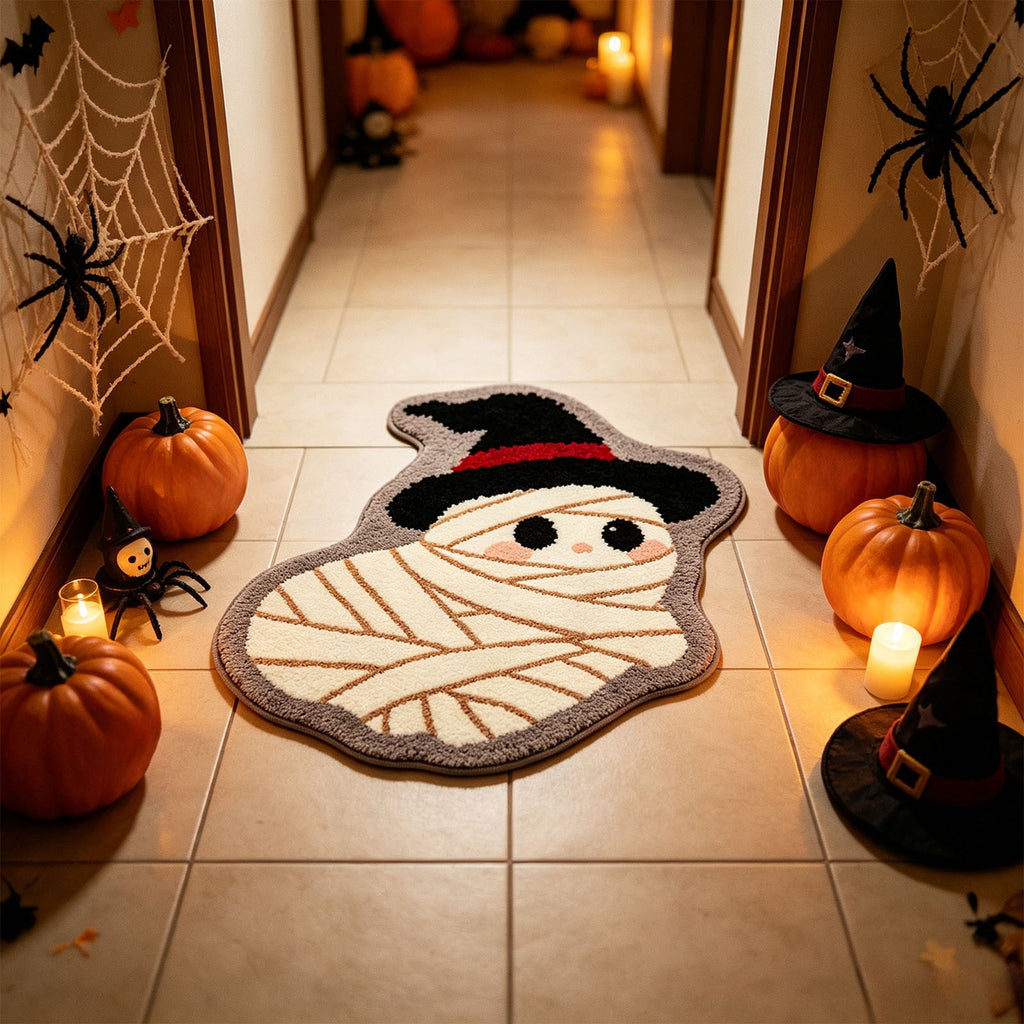 Halloween Bath Mat Ghost Multicolor Irregular Mat 27.56x17.72in Polyester Skidproof & Absorbent for Bathroom Entryway Living Room Halloween Door Mat by MPOISVA