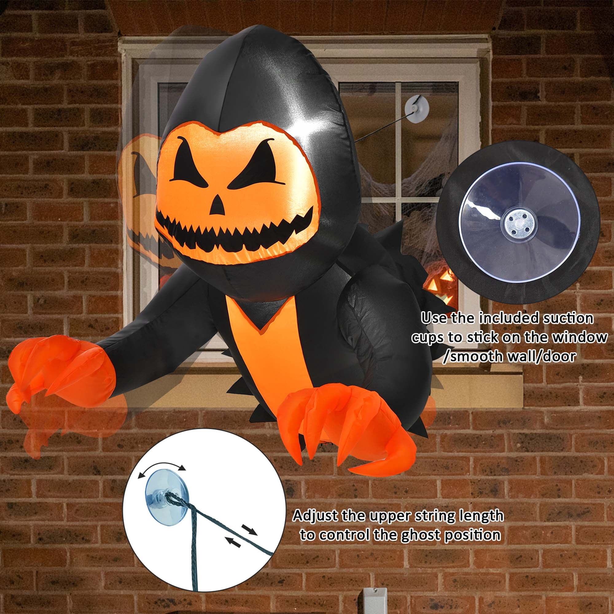 Costway 3.3 FT Halloween Inflatable Pumpkin Head Ghost Broke Out from Window