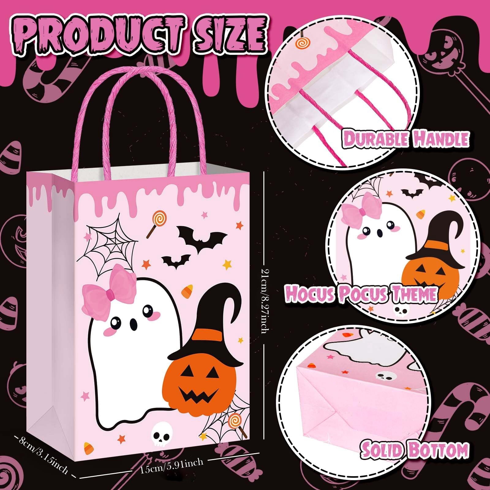 Halloween Cute Ghost Paper Gift Bags with Handles,Trick or Treat Candy Bags for Pumpkin Candy Goodie Present Bags, Festive Halloween Party Favor Bags Gift Holders for Gifts Treats(A)
