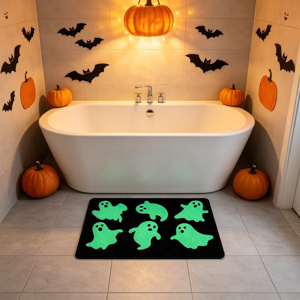 Halloween Doormat Ghost Bath Mat 23.6x15.7in Secure-Grip Absorbent Soft Faux Fur Rug for Bathroom Bedroom Living Room Decor by OVFUIZ
