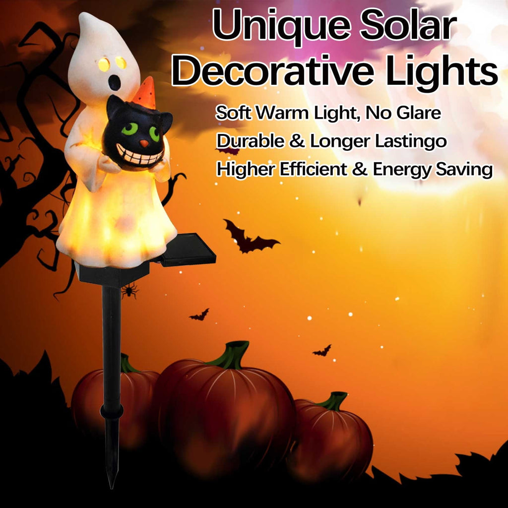 Btomtd Solar Lantern Light Outdoor Halloween Decor Resin Craft Pumpkin Ground Insertion Lamp for Garden Ghost Festival Solar LED Garden Light, C
