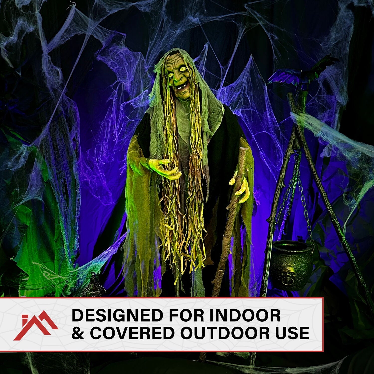 Haunted Hill Farm Life Size 5.6 ft Animatronic Witch, Indoor/Outdoor Halloween Decoration
