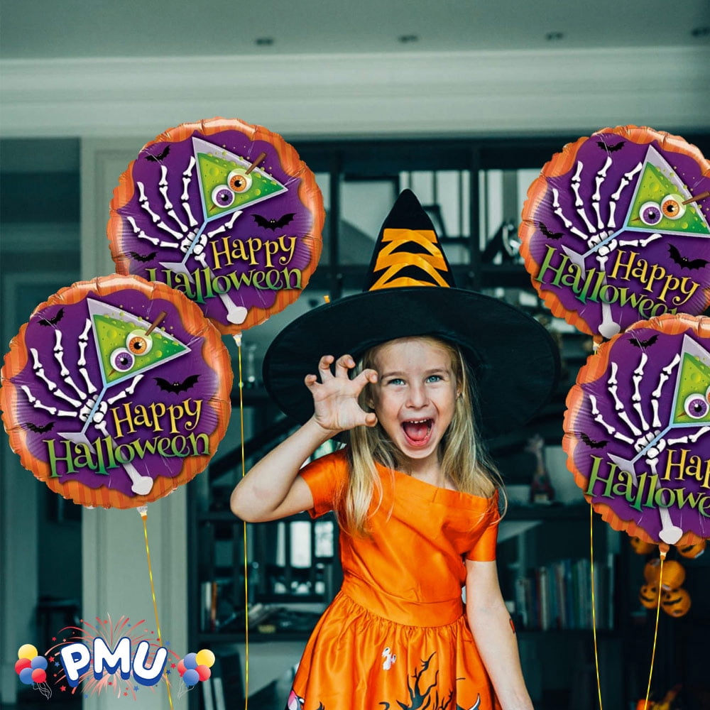 PMU Halloween Party Decoration "Happy Halloween" Jack Faces Aglow 18 Inch Mylar-Foil Balloon (1pkg) Pkg/1