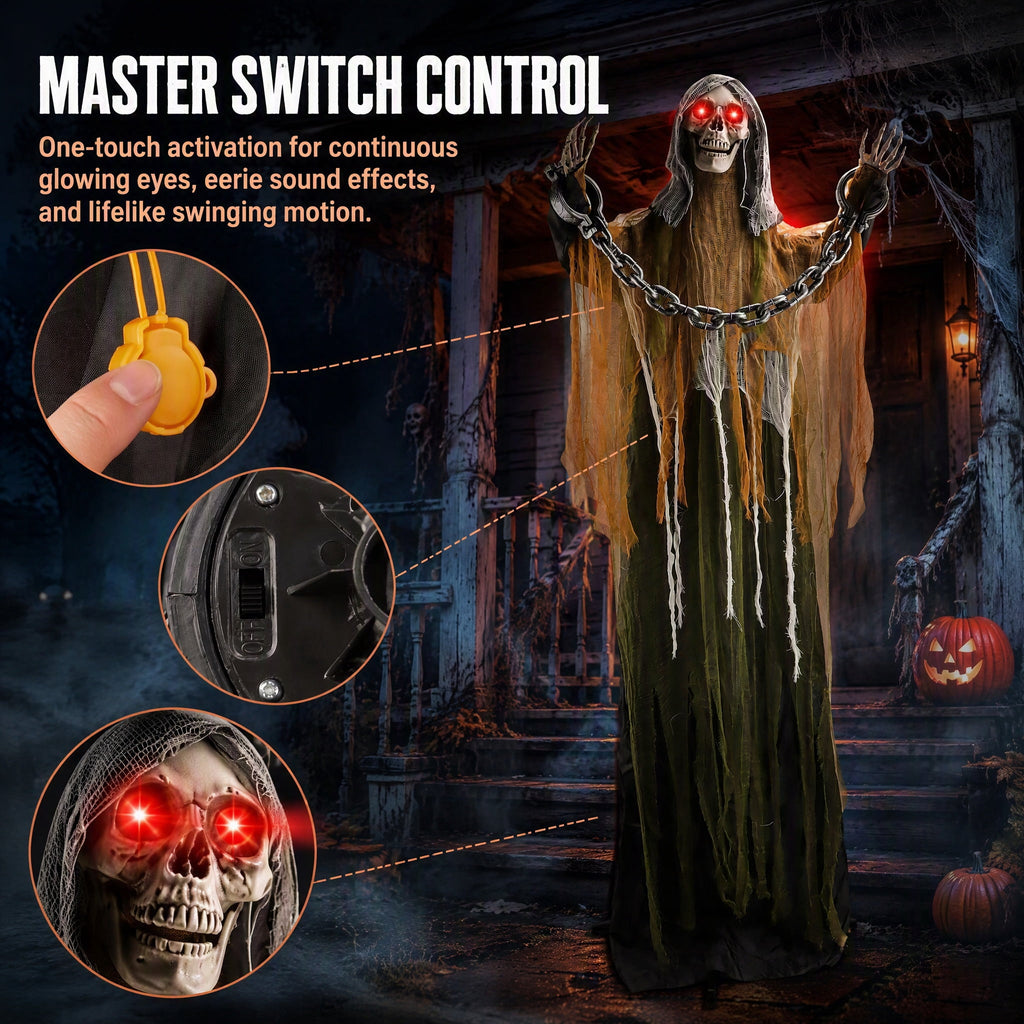 Weswose 6 Ft Animated Halloween Skeleton Prop - Sound & Touch Activated Animatronic with Glowing Head & Spooky Sounds, Outdoor Indoor Yard Decoration