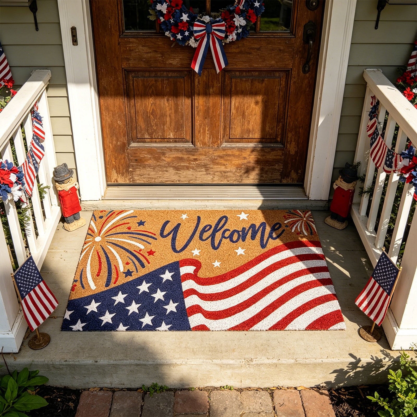 Dpityserensio Halloween Doormat Black Bat and Moon with Striped Border Non-Slip Washable Indoor Outdoor Rug, Vintage Fall Decor