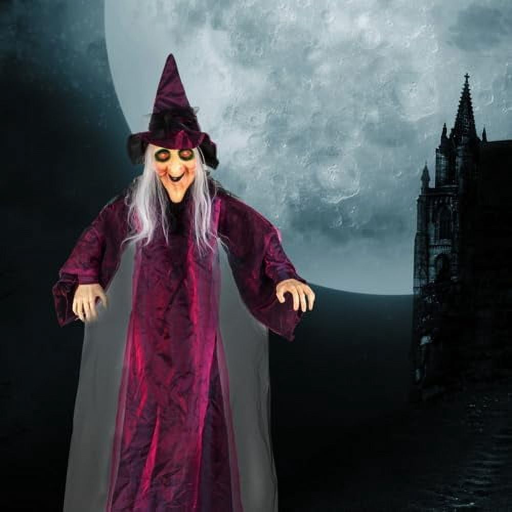 VINGLI Life Size Animated Talking Witch Halloween Decorations Outside Animatronics Hanging Witch Decor with Spooky Voice Red Lighted Eyes for Outdoor Indoor Party Haunted House Garden 5.9FT