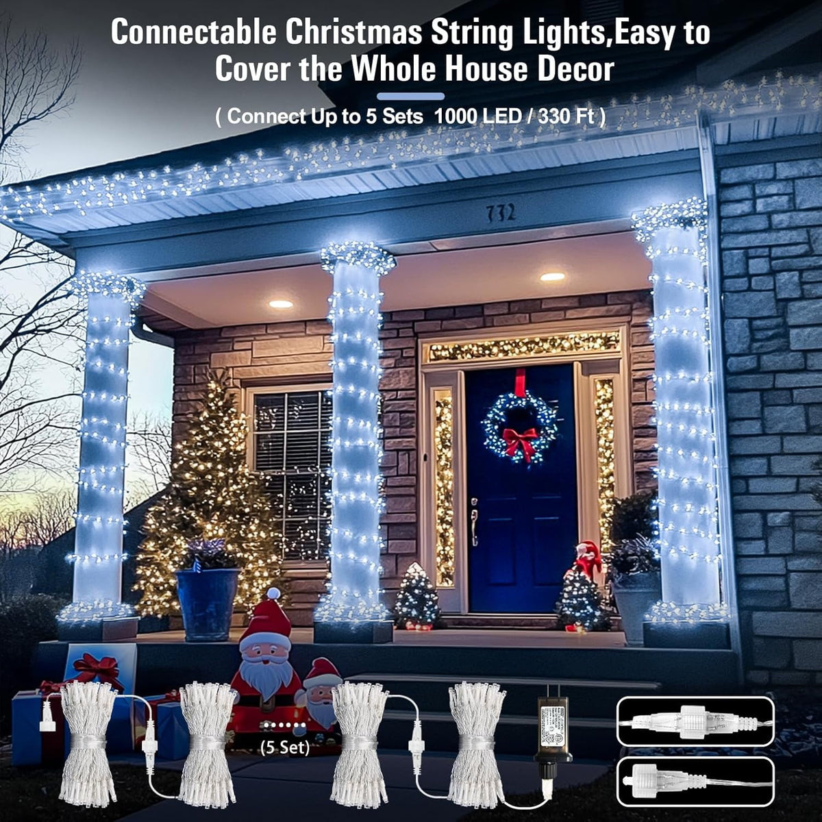 JMEXSUSS 200 LED Christmas Lights Indoor Outdoor, Connectable Warm White Christmas Tree Lights Clear Wire, 66 Ft Twinkle Fairy String Lights Plug in for Bedroom Wedding Christmas Tree Decorations