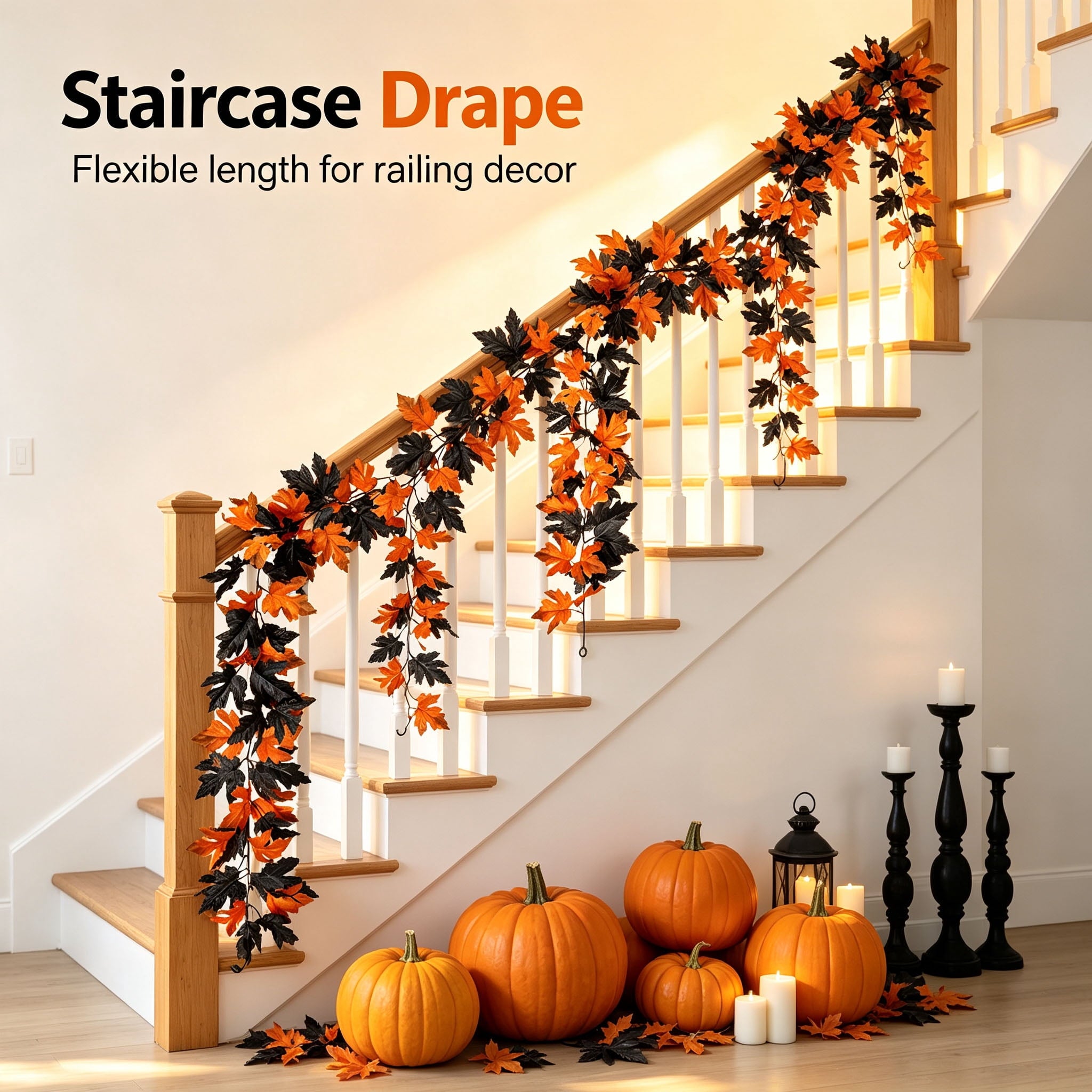 WKSCLPAI Halloween Maple Leaf Garland, Fall Vine Wreaths for Autumn Festivities Decor,Seasonal Garlands for Home,Halloween & Fall Decorations