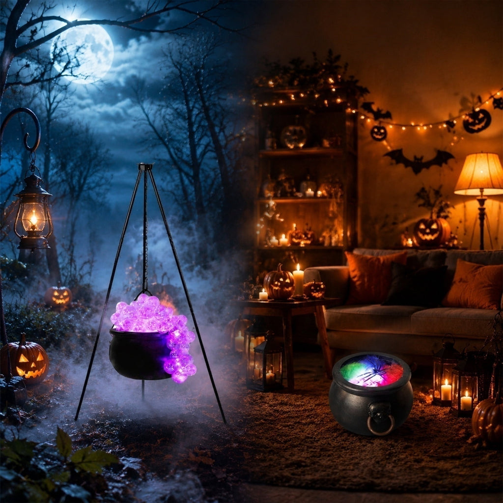 EWASWON Halloween Cauldron with Lights and Sound, LED Light-Up Spooky Witch Brew Pot Decoration for Indoor Outdoor Home Mantel Kitchen Party