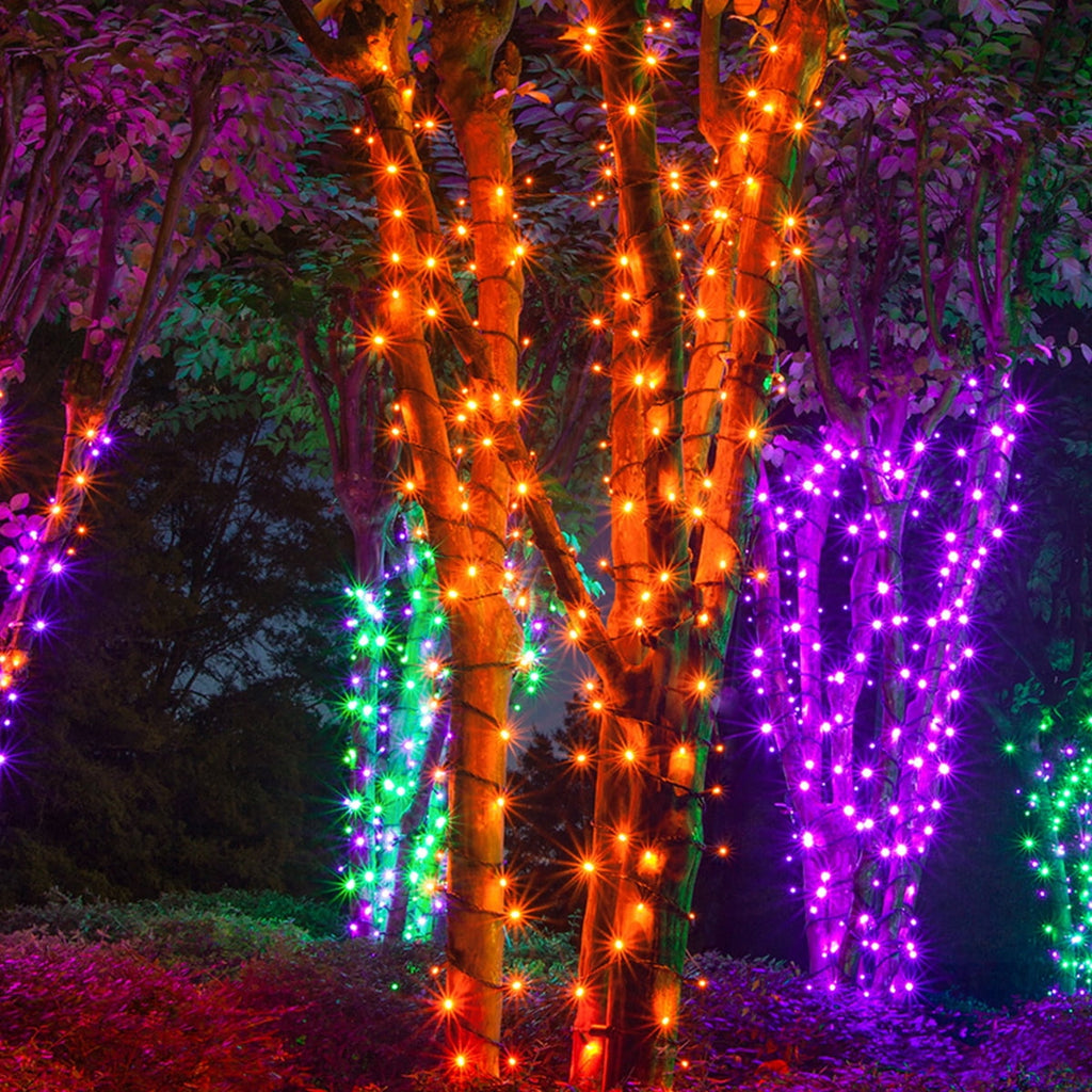 70 LED Purple and Orange String Lights for Halloween Displays Party Decoration, 24', Indoor Outdoor Black Wire