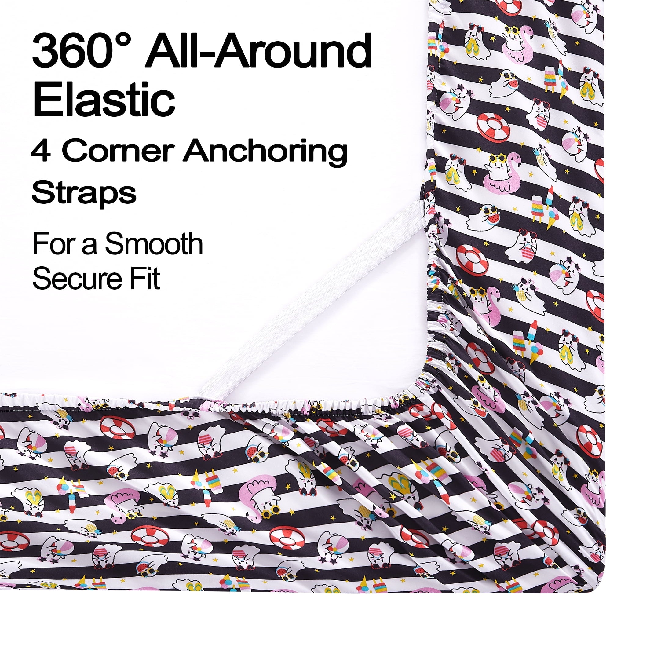 Summerween Crafted by Catherine Full 4-Piece Sheet Set, Black & White Nautical Ghosts