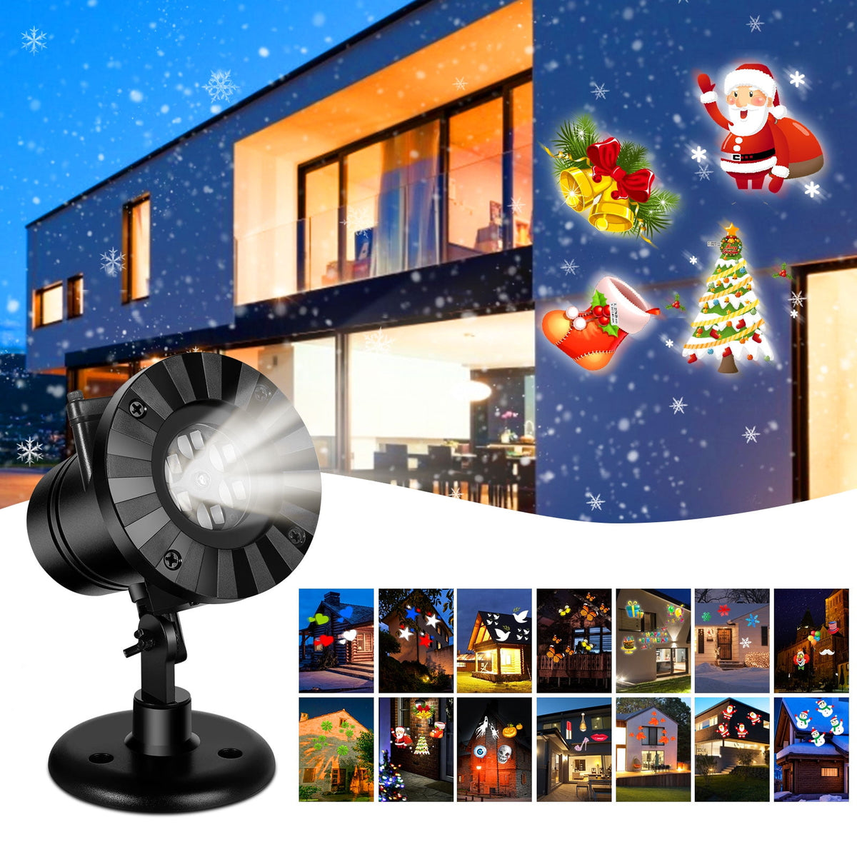 SHANNA Christmas LED Projector Lights, Outdoor Christmas Decorations Light with 16 Moving Patterns Snowflake Holiday Landscape Projector Home Garden Decor