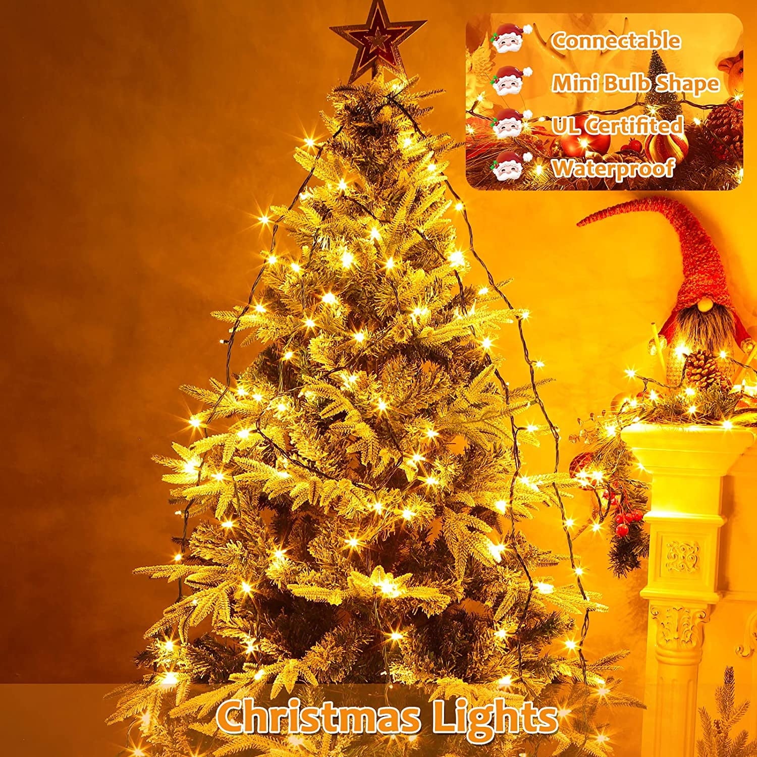 Lumiparty 106Ft Christmas String Lights with 400 Bulbs, 4 Sets of 100 Mini Lights 26.5 Feet Fairy Lights, Waterproof Connectable, Indoor Outdoor Holiday Christmas Decoration, Warm White