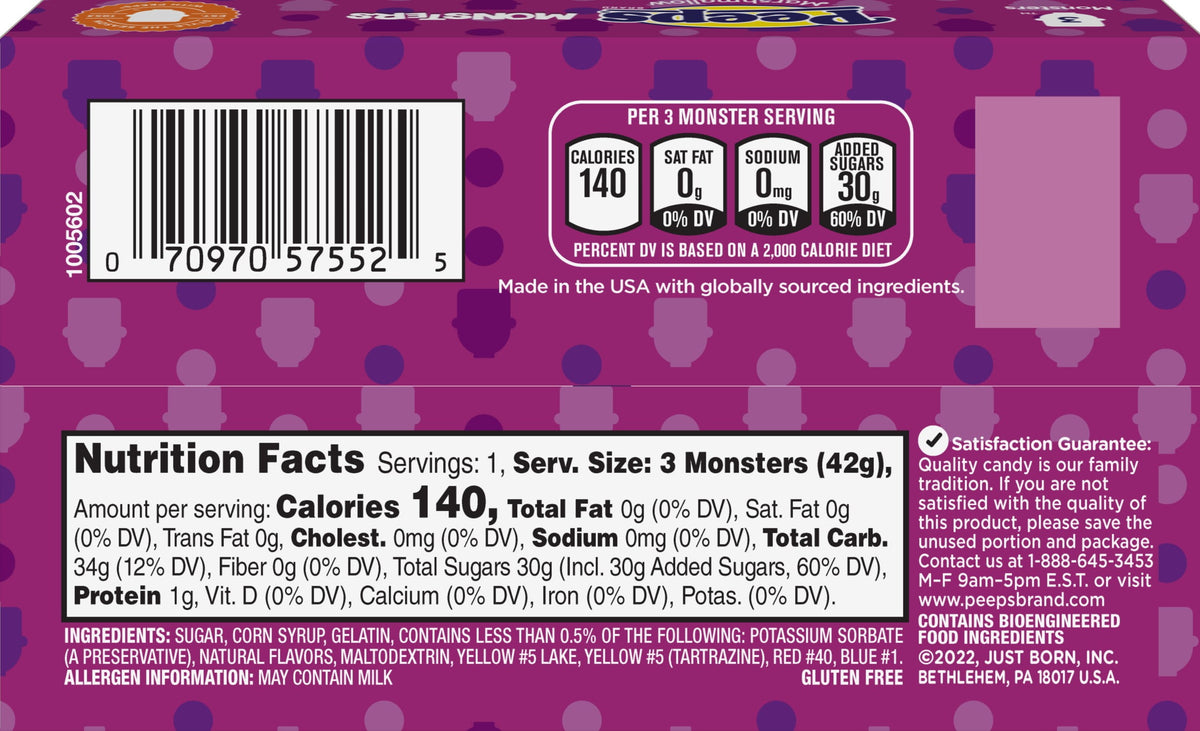 PEEPS Marshmallow Monsters Halloween Candy 3 Count 1.5 Ounces Gluten-Free